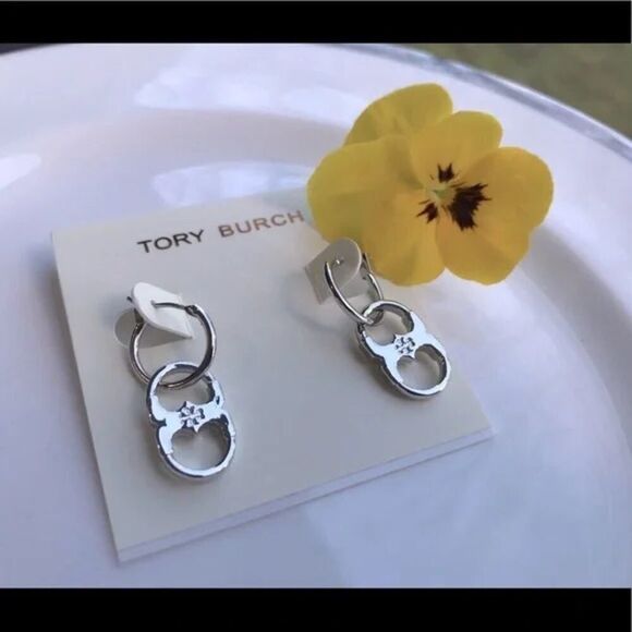 NWOT Tory Burch Silver Gemini Small Hoop Earring’s - Picture 2 of 5